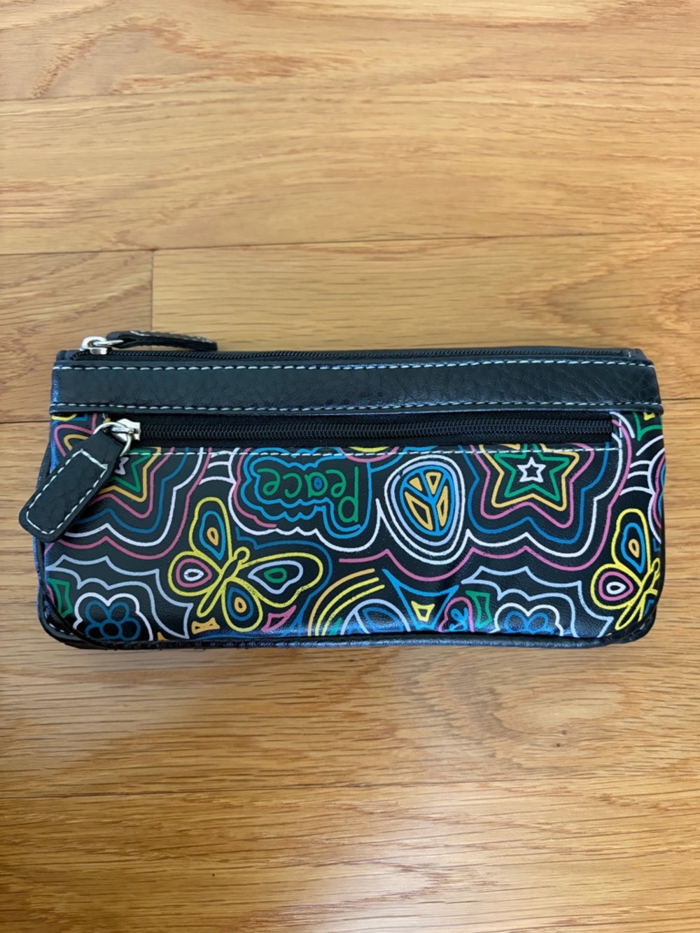 Peace Wallet - Black with Colorful Pattern